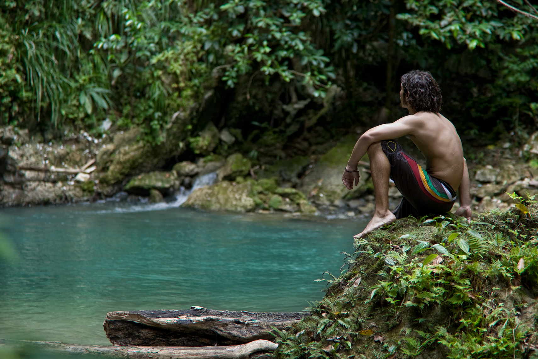 Los Angeles portrait Photography, Michael Brian, pet, cat, lifestyle, Adult male meditates at Jamaican watering hole